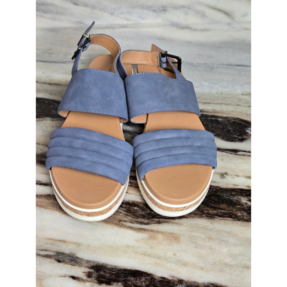 Adrienne Vittadini Sport‎ Blue Platform Slingback Sandals Womens Size 8 Buckle